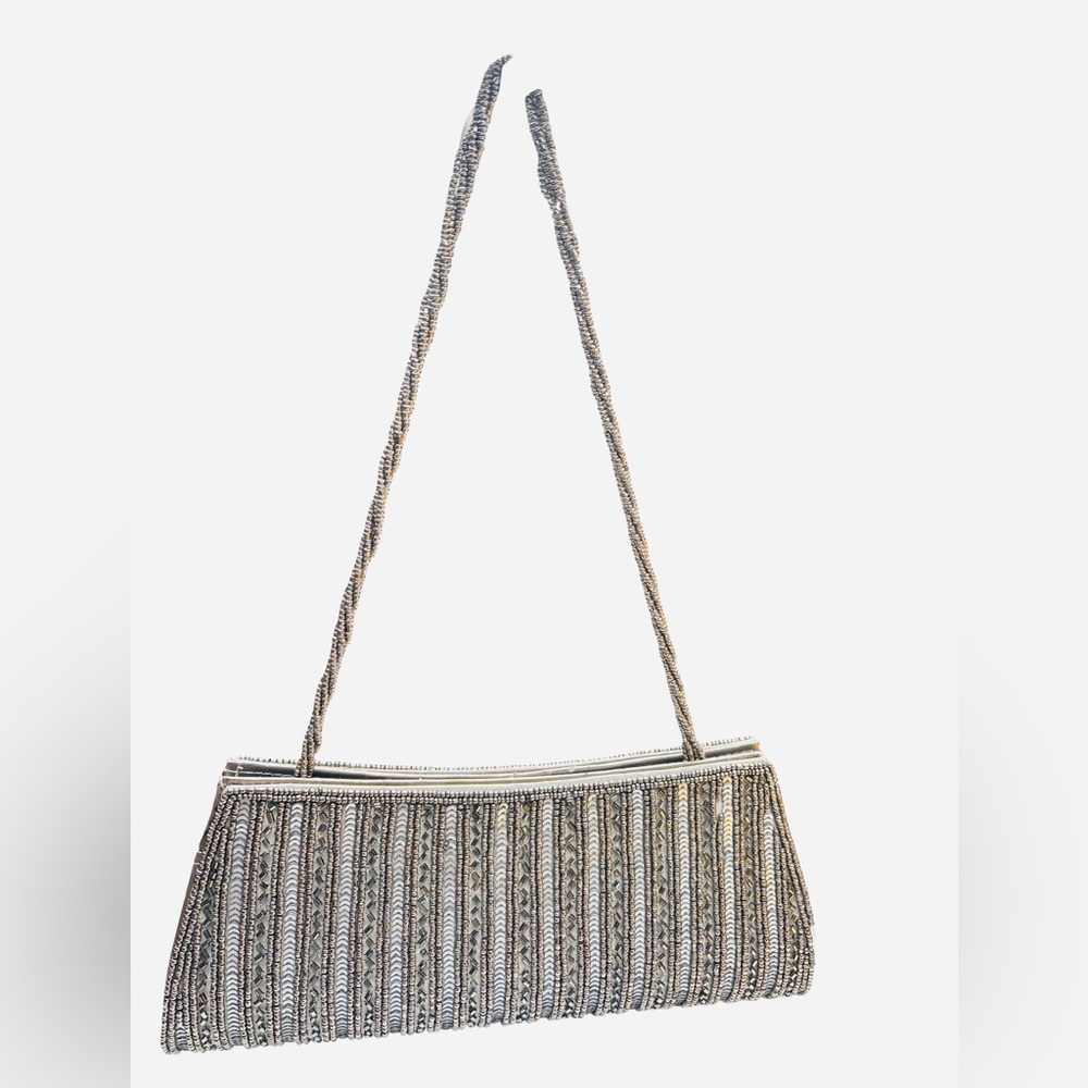 Silver Beaded Sequin Evening Bag